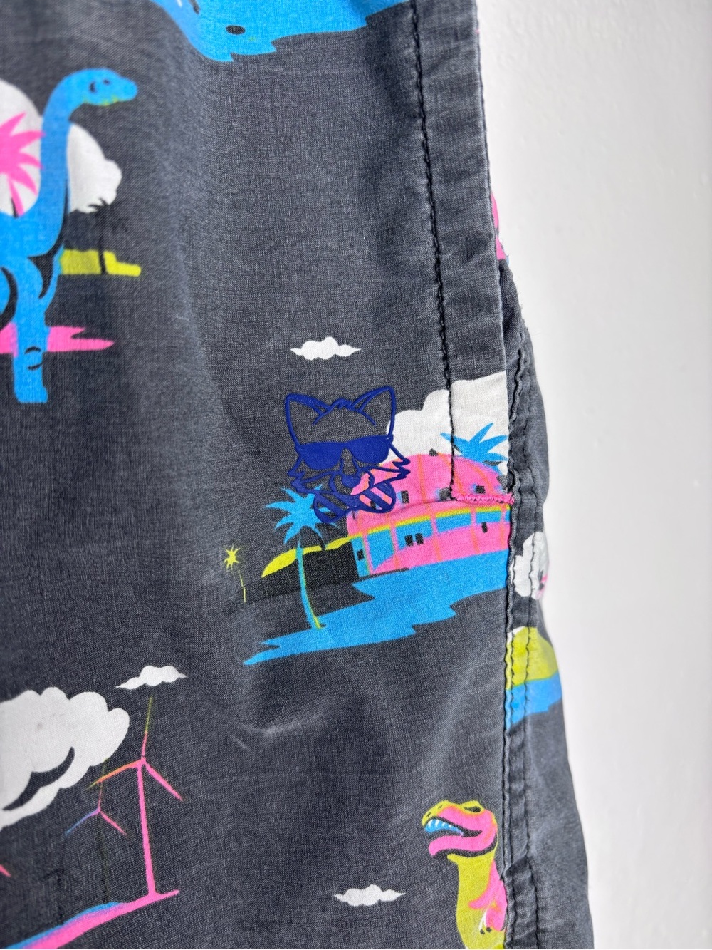 Party Pants Printed Swim Trunks Dinosaur Palm Springs Gray Vintage Wash Size L - Picture 3 of 7